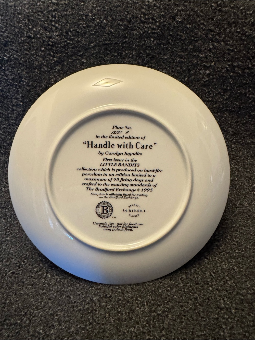 1993 Bradford Exchange "Handle with Care" Plate Carolyn Jagodits Little Bandits - Picture 4 of 6